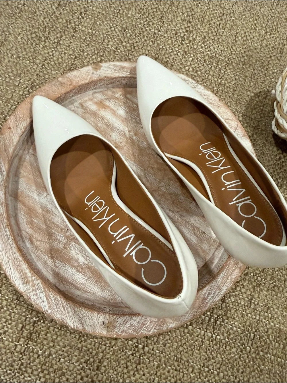 Calvin Klein White Pointed-Toe Women's stilleto with Brown Insole